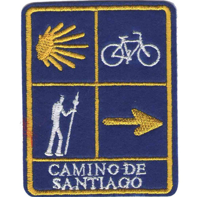 Remendo bordado de tetrassímbolos com bicicleta Camino de Santiago